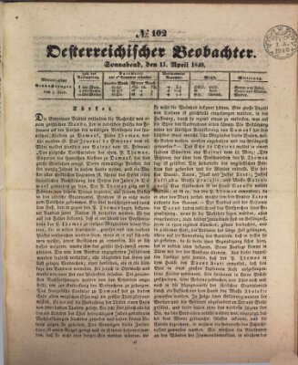 Der Oesterreichische Beobachter Samstag 11. April 1840