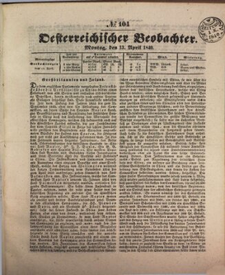 Der Oesterreichische Beobachter Montag 13. April 1840