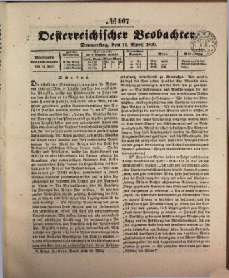 Der Oesterreichische Beobachter Donnerstag 16. April 1840