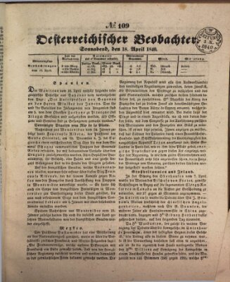 Der Oesterreichische Beobachter Samstag 18. April 1840