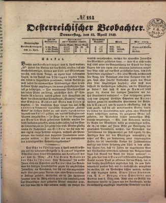 Der Oesterreichische Beobachter Donnerstag 23. April 1840