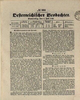 Der Oesterreichische Beobachter Donnerstag 2. Juli 1840