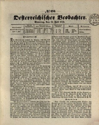 Der Oesterreichische Beobachter Sonntag 12. Juli 1840