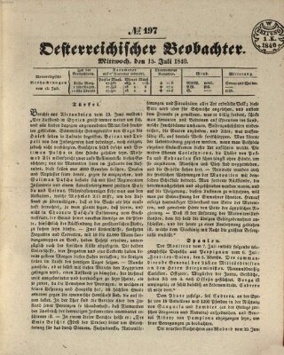 Der Oesterreichische Beobachter Mittwoch 15. Juli 1840