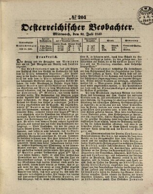 Der Oesterreichische Beobachter Mittwoch 22. Juli 1840