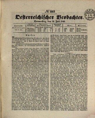 Der Oesterreichische Beobachter Donnerstag 30. Juli 1840