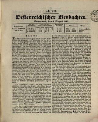 Der Oesterreichische Beobachter Samstag 1. August 1840