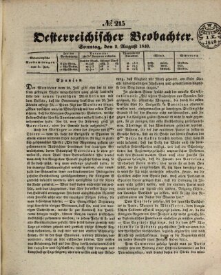 Der Oesterreichische Beobachter Sonntag 2. August 1840