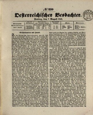 Der Oesterreichische Beobachter Freitag 7. August 1840