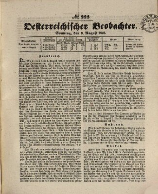 Der Oesterreichische Beobachter Sonntag 9. August 1840