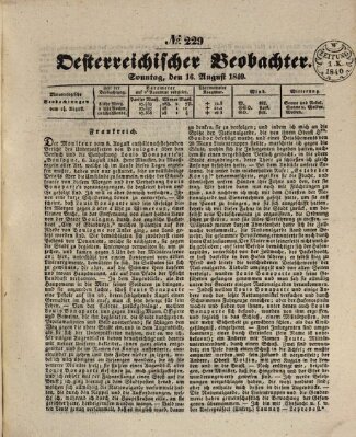 Der Oesterreichische Beobachter Sonntag 16. August 1840