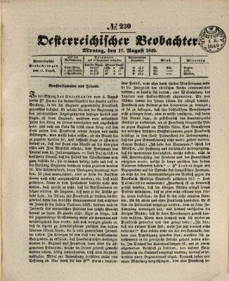 Der Oesterreichische Beobachter Montag 17. August 1840