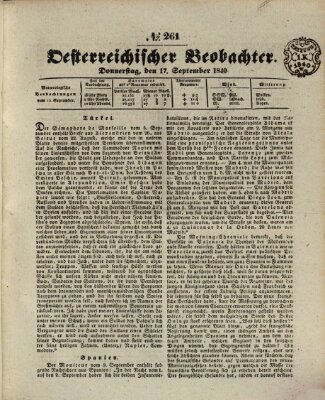 Der Oesterreichische Beobachter Donnerstag 17. September 1840