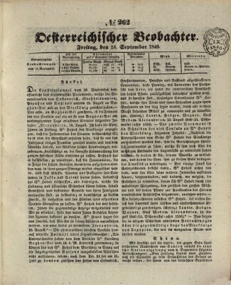 Der Oesterreichische Beobachter Freitag 18. September 1840