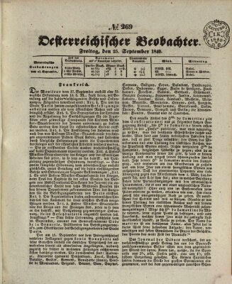 Der Oesterreichische Beobachter Freitag 25. September 1840