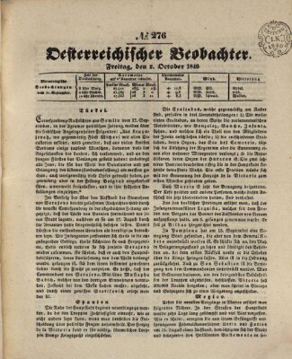 Der Oesterreichische Beobachter Freitag 2. Oktober 1840