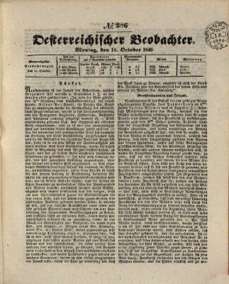 Der Oesterreichische Beobachter Montag 12. Oktober 1840