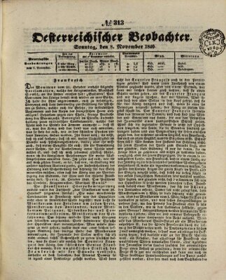 Der Oesterreichische Beobachter Sonntag 8. November 1840