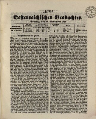 Der Oesterreichische Beobachter Sonntag 29. November 1840