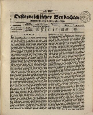 Der Oesterreichische Beobachter Mittwoch 2. Dezember 1840