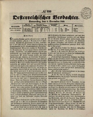 Der Oesterreichische Beobachter Donnerstag 3. Dezember 1840