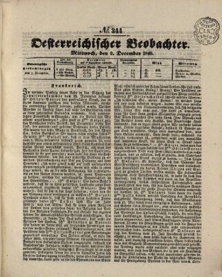 Der Oesterreichische Beobachter Mittwoch 9. Dezember 1840