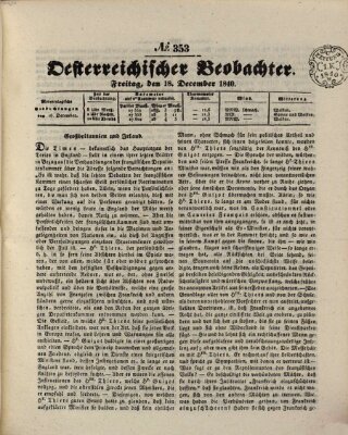 Der Oesterreichische Beobachter Freitag 18. Dezember 1840