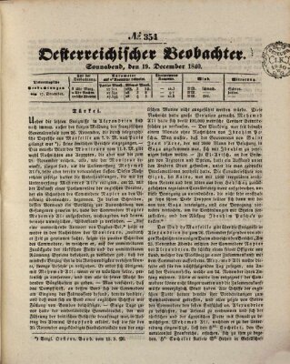 Der Oesterreichische Beobachter Samstag 19. Dezember 1840