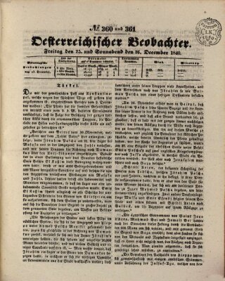 Der Oesterreichische Beobachter Freitag 25. Dezember 1840