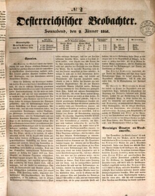 Der Oesterreichische Beobachter Samstag 2. Januar 1841