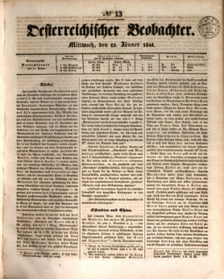 Der Oesterreichische Beobachter Mittwoch 13. Januar 1841