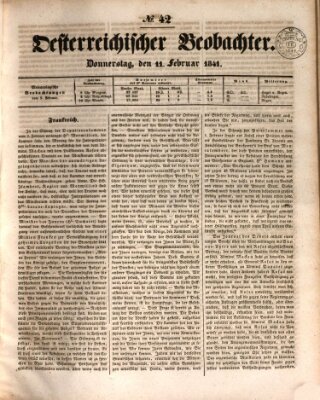 Der Oesterreichische Beobachter Donnerstag 11. Februar 1841