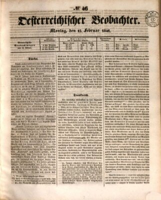 Der Oesterreichische Beobachter Montag 15. Februar 1841