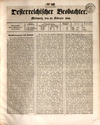 Der Oesterreichische Beobachter Mittwoch 17. Februar 1841