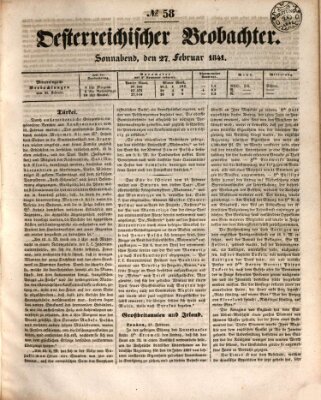 Der Oesterreichische Beobachter Samstag 27. Februar 1841