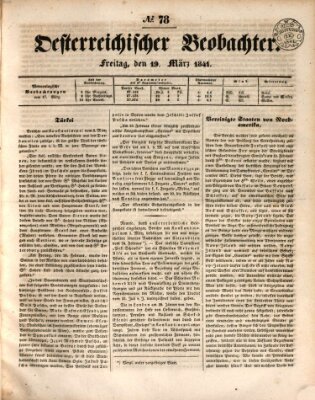 Der Oesterreichische Beobachter Freitag 19. März 1841