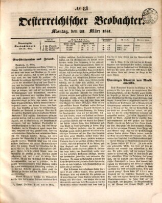 Der Oesterreichische Beobachter Montag 22. März 1841