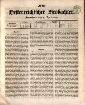 Der Oesterreichische Beobachter Samstag 3. April 1841