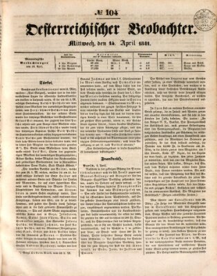 Der Oesterreichische Beobachter Mittwoch 14. April 1841