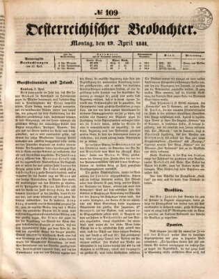 Der Oesterreichische Beobachter Monday 19. April 1841