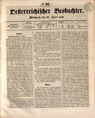 Der Oesterreichische Beobachter Mittwoch 21. April 1841