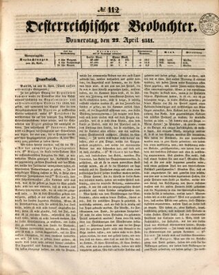 Der Oesterreichische Beobachter Donnerstag 22. April 1841