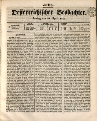 Der Oesterreichische Beobachter Freitag 23. April 1841