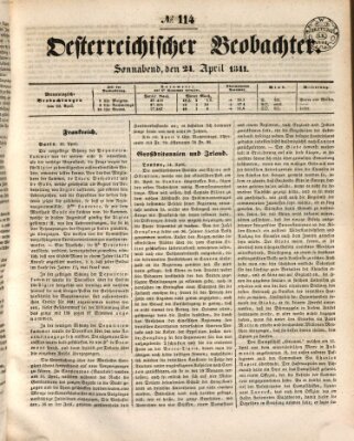 Der Oesterreichische Beobachter Samstag 24. April 1841