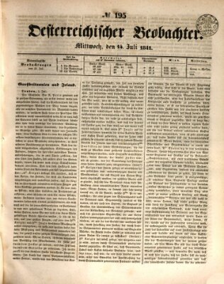 Der Oesterreichische Beobachter Mittwoch 14. Juli 1841