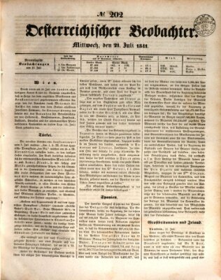 Der Oesterreichische Beobachter Mittwoch 21. Juli 1841