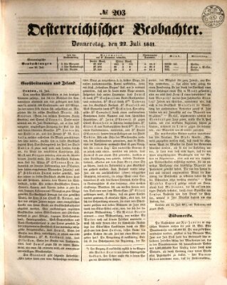 Der Oesterreichische Beobachter Donnerstag 22. Juli 1841