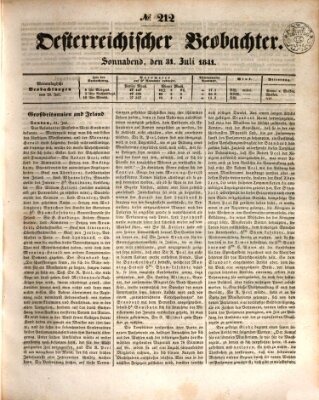 Der Oesterreichische Beobachter Samstag 31. Juli 1841