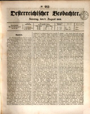 Der Oesterreichische Beobachter Sonntag 1. August 1841