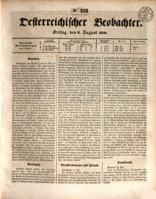 Der Oesterreichische Beobachter Freitag 6. August 1841